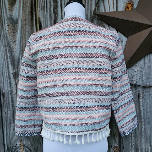 Fringe Tassel Trim Jacket JACK BB Dakota Blazer Size M Embroidered Stripe EUC - Picture 4 of 9